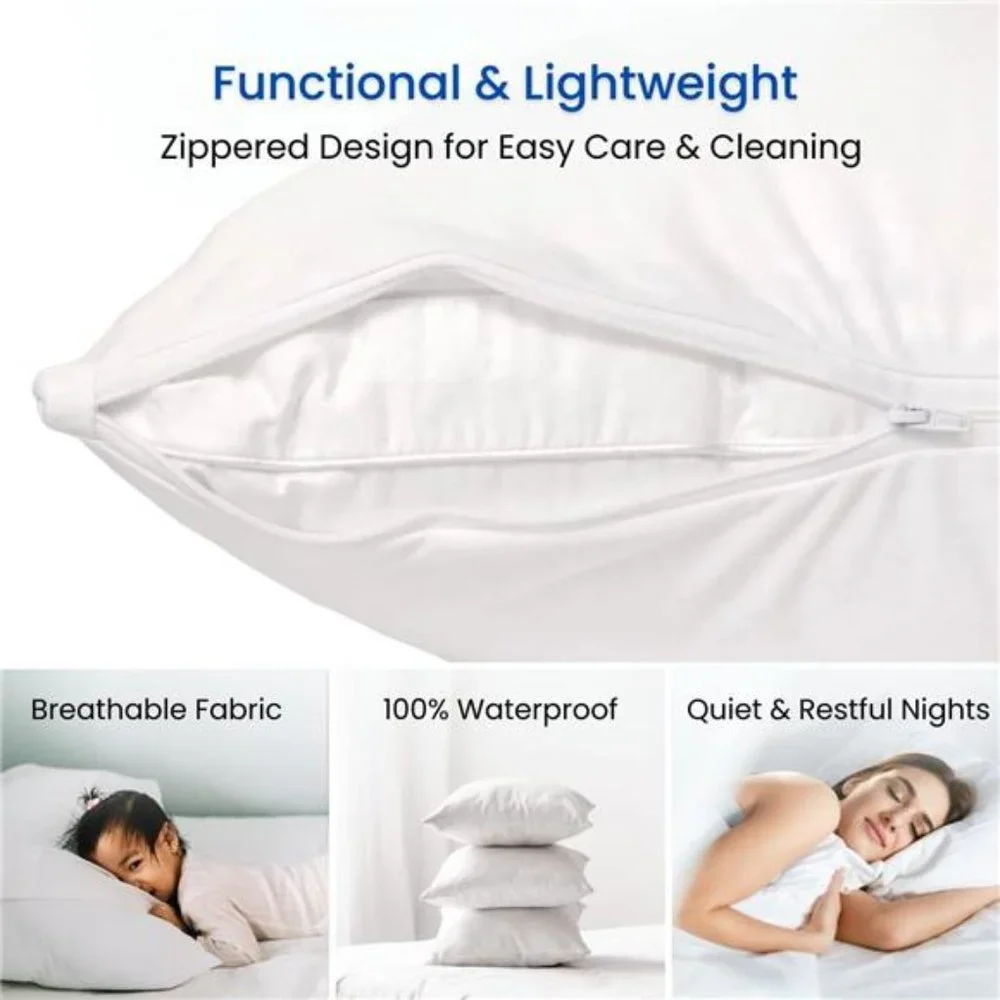Waterproof Zippered Bed Bug Pillow Protector 4 Pack - Hypoallergenic Pillow